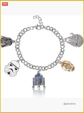 Officially Licensed Star Wars Charm Bracelet with 5 Charms, Fashion Metal,